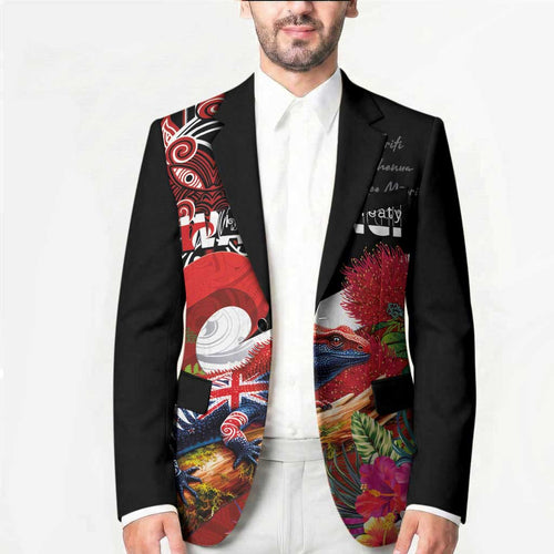 Aotearoa Toitu Te Tiriti Blazer Waitangi-Honour The Treaty NZ Tuatara and Plants