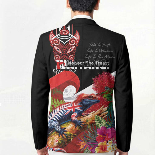Aotearoa Toitu Te Tiriti Blazer Waitangi-Honour The Treaty NZ Tuatara and Plants