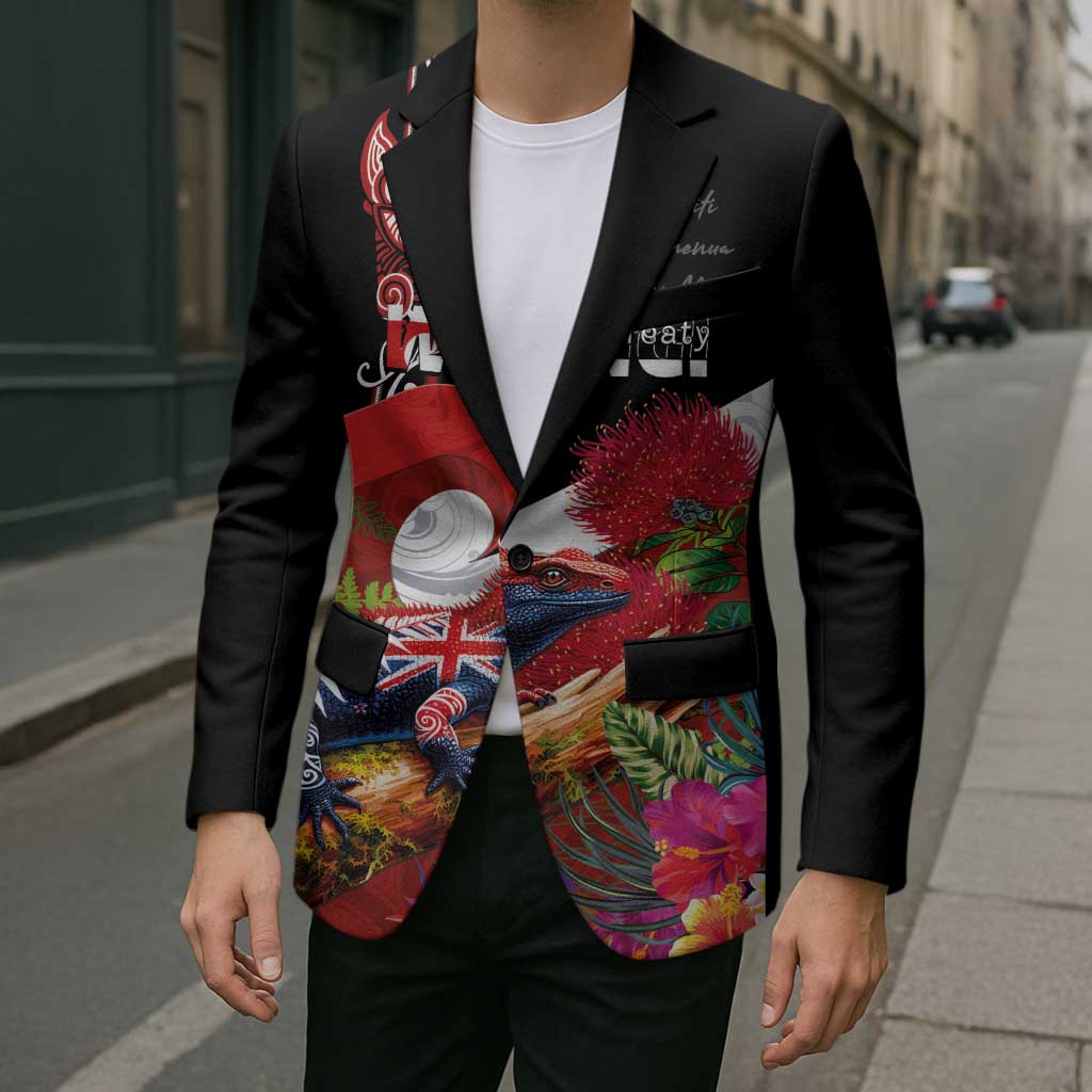 Aotearoa Toitu Te Tiriti Blazer Waitangi-Honour The Treaty NZ Tuatara and Plants