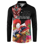 Aotearoa Toitu Te Tiriti Button Sweatshirt Waitangi-Honour The Treaty NZ Tuatara and Plants