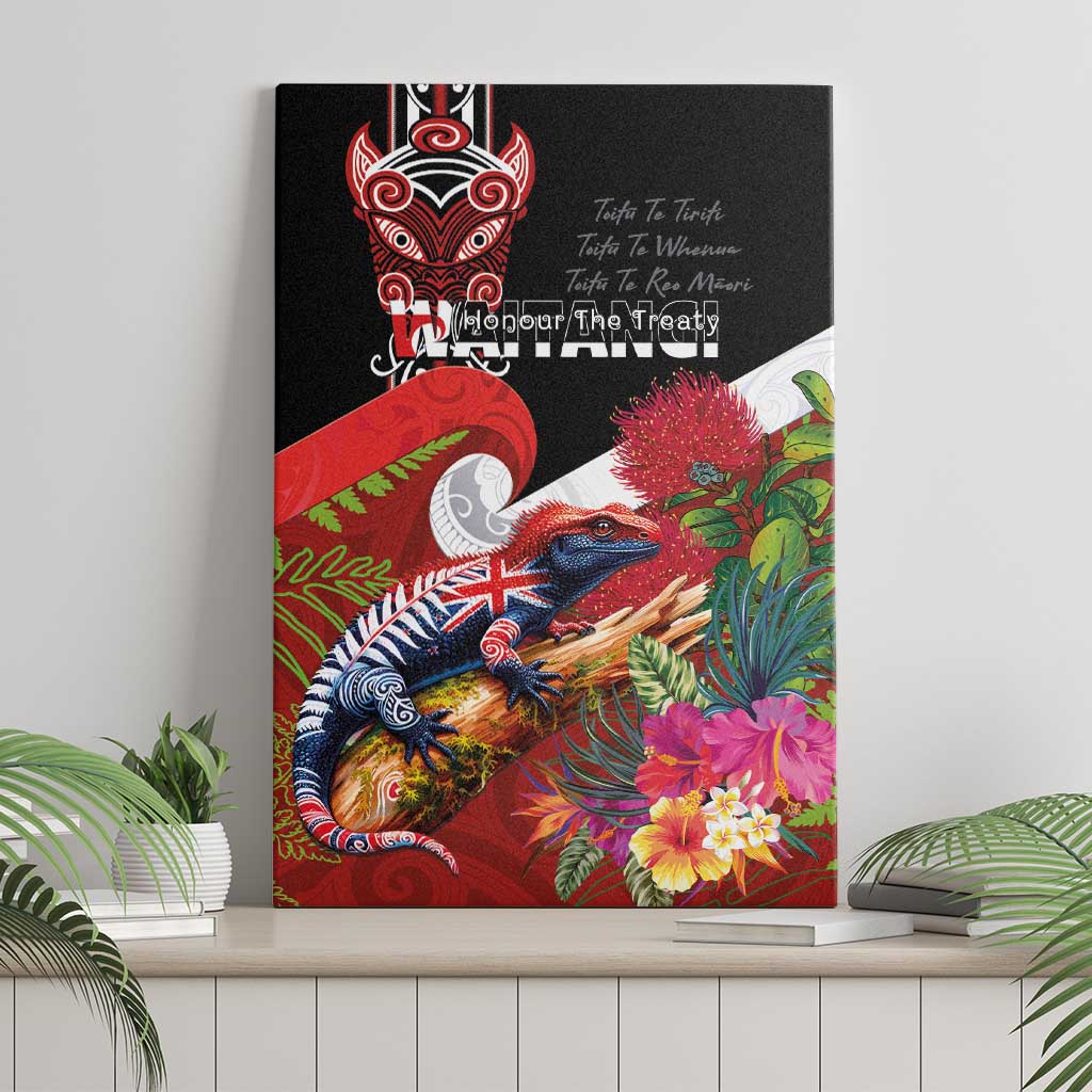 Aotearoa Toitu Te Tiriti Canvas Wall Art Waitangi-Honour The Treaty NZ Tuatara and Plants