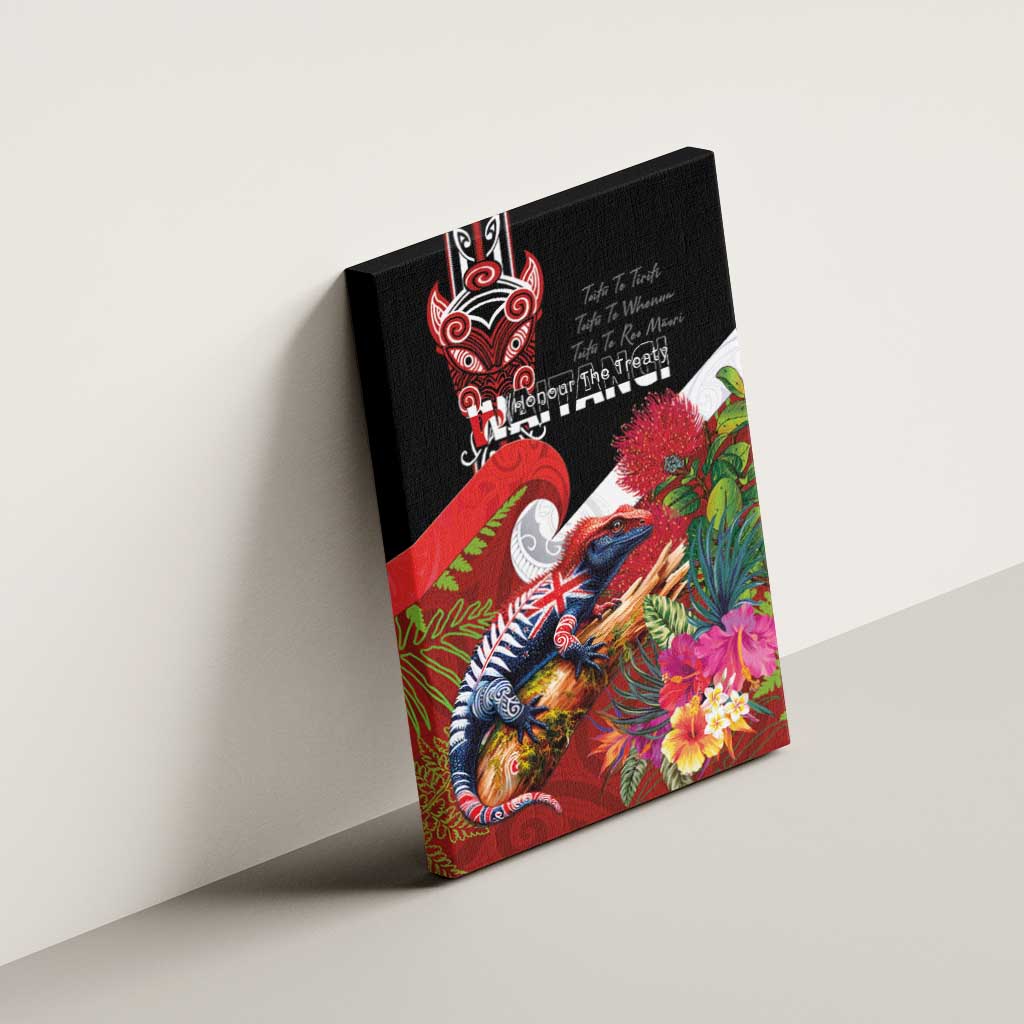 Aotearoa Toitu Te Tiriti Canvas Wall Art Waitangi-Honour The Treaty NZ Tuatara and Plants