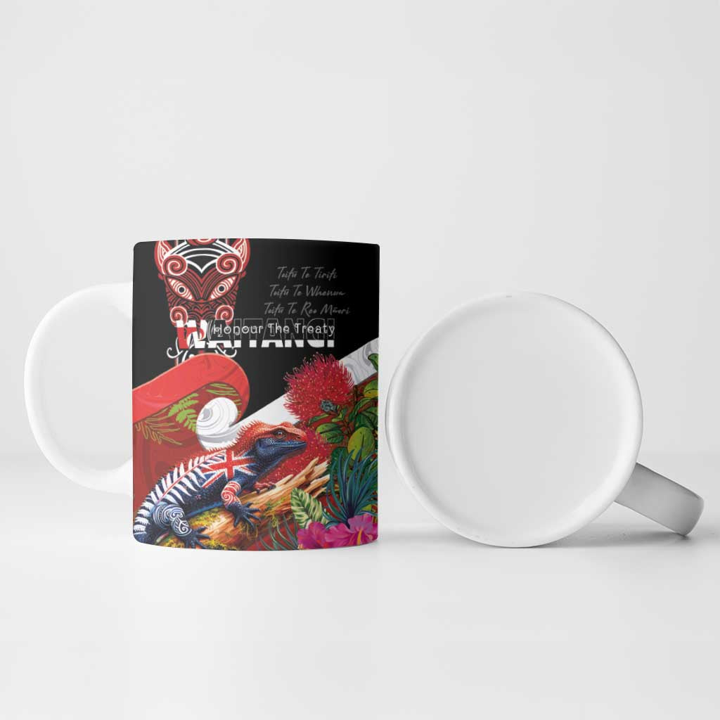Aotearoa Toitu Te Tiriti Ceramic Mug Waitangi-Honour The Treaty NZ Tuatara and Plants