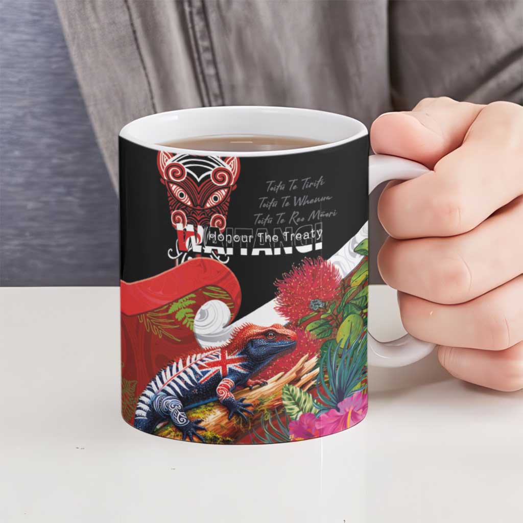 Aotearoa Toitu Te Tiriti Ceramic Mug Waitangi-Honour The Treaty NZ Tuatara and Plants