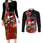 Aotearoa Toitu Te Tiriti Couples Matching Long Sleeve Bodycon Dress and Long Sleeve Button Shirt Waitangi-Honour The Treaty NZ Tuatara and Plants