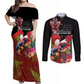 Aotearoa Toitu Te Tiriti Couples Matching Off Shoulder Maxi Dress and Long Sleeve Button Shirt Waitangi-Honour The Treaty NZ Tuatara and Plants