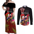 Aotearoa Toitu Te Tiriti Couples Matching Off Shoulder Maxi Dress and Long Sleeve Button Shirt Waitangi-Honour The Treaty NZ Tuatara and Plants