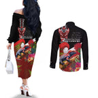 Aotearoa Toitu Te Tiriti Couples Matching Off The Shoulder Long Sleeve Dress and Long Sleeve Button Shirt Waitangi-Honour The Treaty NZ Tuatara and Plants