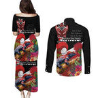 Aotearoa Toitu Te Tiriti Couples Matching Puletasi and Long Sleeve Button Shirt Waitangi-Honour The Treaty NZ Tuatara and Plants