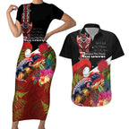 Aotearoa Toitu Te Tiriti Couples Matching Short Sleeve Bodycon Dress and Hawaiian Shirt Waitangi-Honour The Treaty NZ Tuatara and Plants
