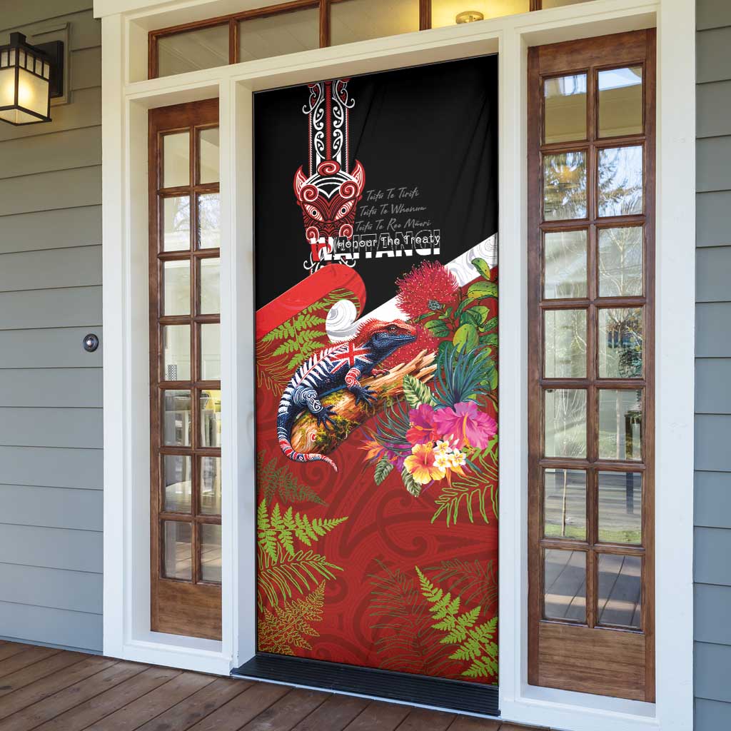 Aotearoa Toitu Te Tiriti Door Cover Waitangi-Honour The Treaty NZ Tuatara and Plants