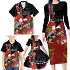 Aotearoa Toitu Te Tiriti Family Matching Long Sleeve Bodycon Dress and Hawaiian Shirt Waitangi-Honour The Treaty NZ Tuatara and Plants