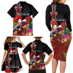 Aotearoa Toitu Te Tiriti Family Matching Long Sleeve Bodycon Dress and Hawaiian Shirt Waitangi-Honour The Treaty NZ Tuatara and Plants