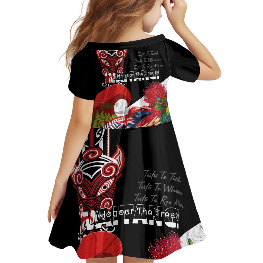 Aotearoa Toitu Te Tiriti Family Matching Off The Shoulder Long Sleeve Dress and Hawaiian Shirt Waitangi-Honour The Treaty NZ Tuatara and Plants