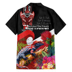 Aotearoa Toitu Te Tiriti Family Matching Off The Shoulder Long Sleeve Dress and Hawaiian Shirt Waitangi-Honour The Treaty NZ Tuatara and Plants