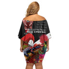 Aotearoa Toitu Te Tiriti Family Matching Off Shoulder Short Dress and Hawaiian Shirt Waitangi-Honour The Treaty NZ Tuatara and Plants