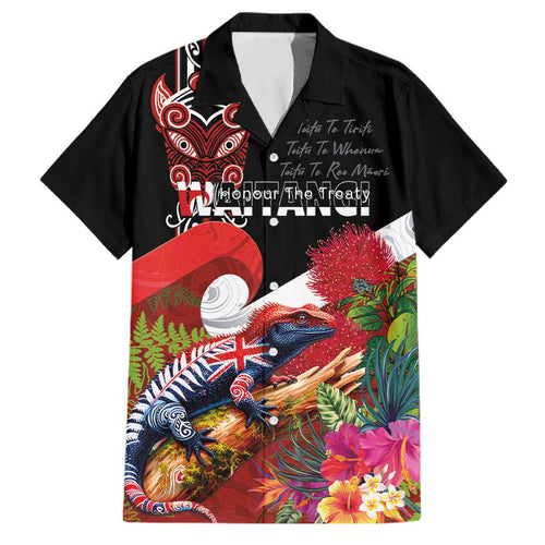 Aotearoa Toitu Te Tiriti Family Matching Summer Maxi Dress and Hawaiian Shirt Waitangi-Honour The Treaty NZ Tuatara and Plants