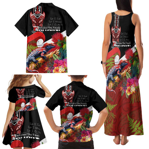 Aotearoa Toitu Te Tiriti Family Matching Tank Maxi Dress and Hawaiian Shirt Waitangi-Honour The Treaty NZ Tuatara and Plants