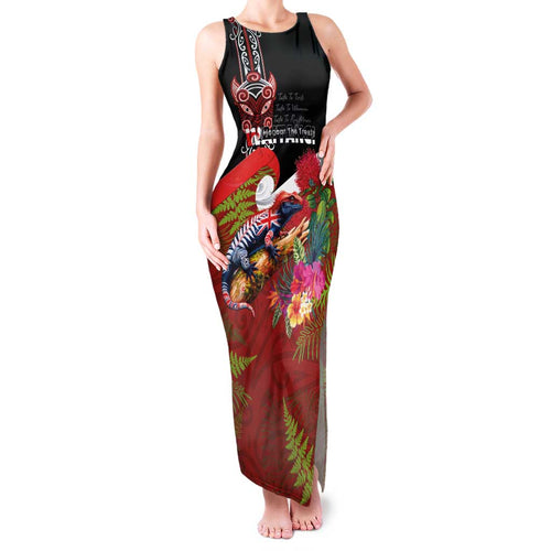 Aotearoa Toitu Te Tiriti Family Matching Tank Maxi Dress and Hawaiian Shirt Waitangi-Honour The Treaty NZ Tuatara and Plants