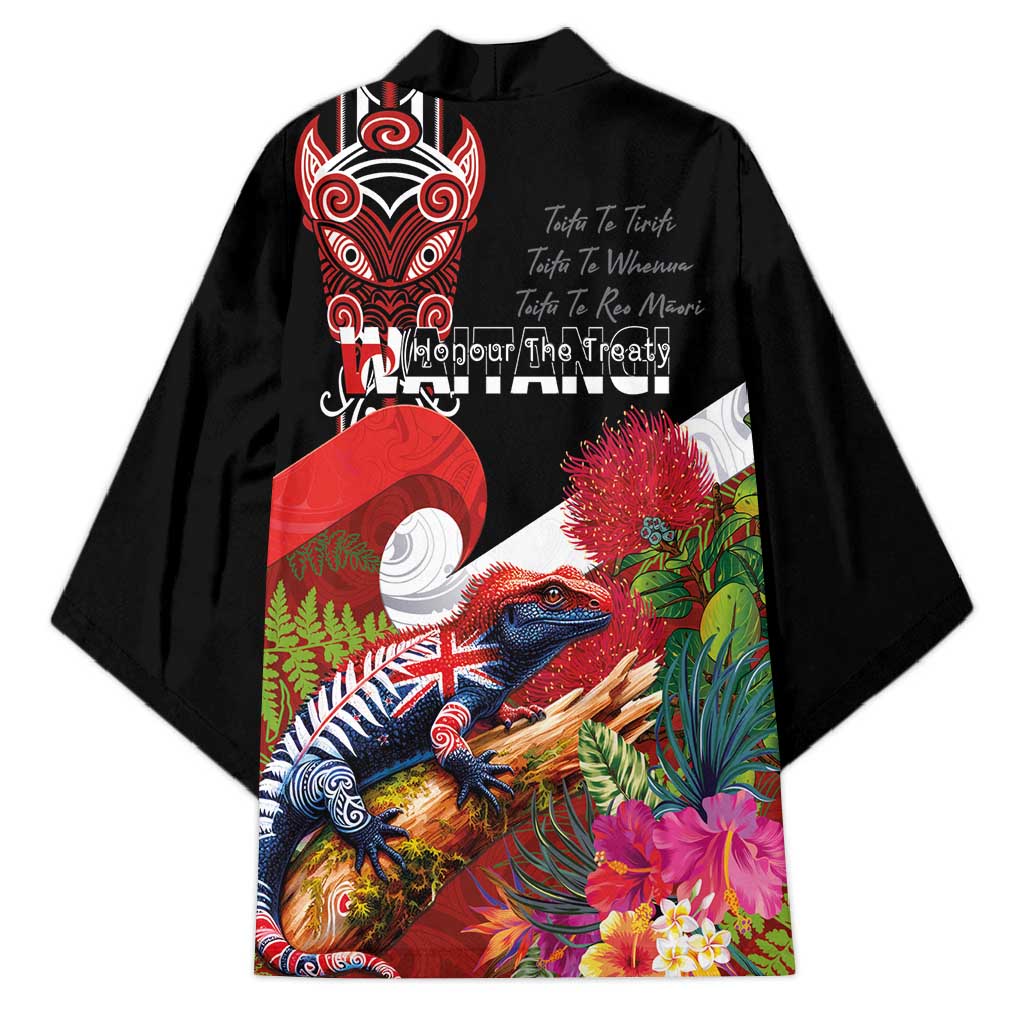 Aotearoa Toitu Te Tiriti Kimono Waitangi-Honour The Treaty NZ Tuatara and Plants