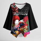Aotearoa Toitu Te Tiriti Kimono Sleeve Blouse Waitangi-Honour The Treaty NZ Tuatara and Plants