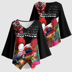 Aotearoa Toitu Te Tiriti Kimono Sleeve Blouse Waitangi-Honour The Treaty NZ Tuatara and Plants