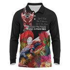 Aotearoa Toitu Te Tiriti Long Sleeve Polo Shirt Waitangi-Honour The Treaty NZ Tuatara and Plants