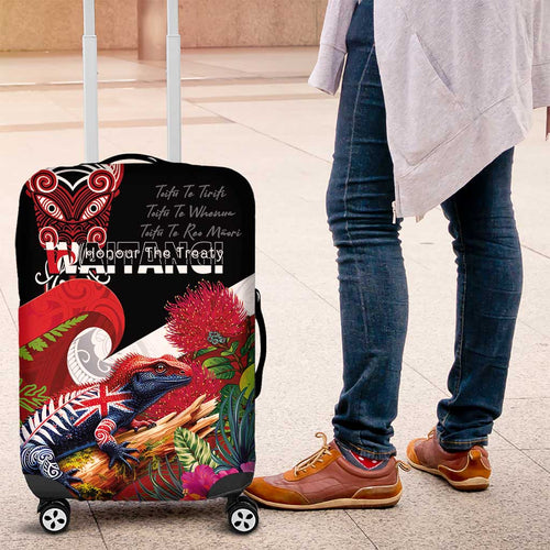 Aotearoa Toitu Te Tiriti Luggage Cover Waitangi-Honour The Treaty NZ Tuatara and Plants