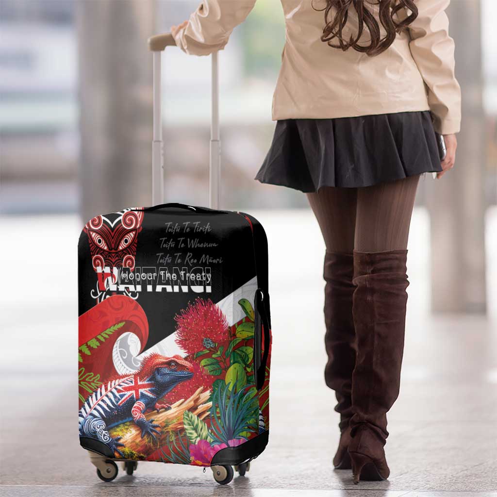 Aotearoa Toitu Te Tiriti Luggage Cover Waitangi-Honour The Treaty NZ Tuatara and Plants