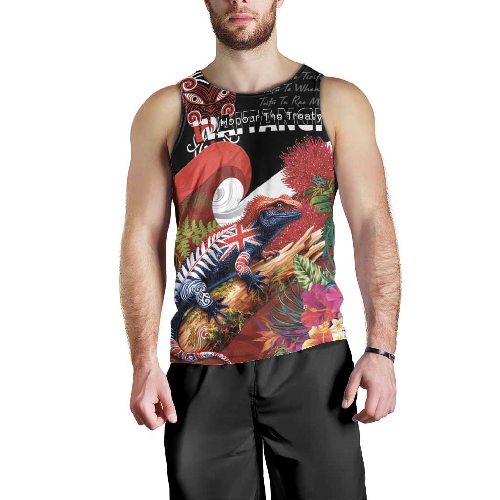 Aotearoa Toitu Te Tiriti Men Tank Top Waitangi-Honour The Treaty NZ Tuatara and Plants