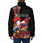 Aotearoa Toitu Te Tiriti Padded Jacket Waitangi-Honour The Treaty NZ Tuatara and Plants