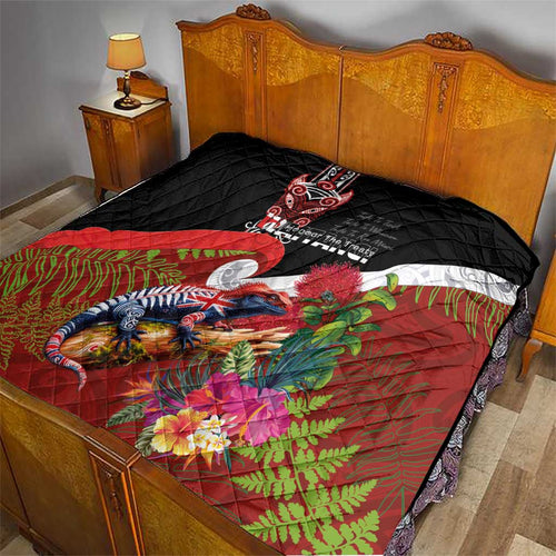 Aotearoa Toitu Te Tiriti Quilt Waitangi-Honour The Treaty NZ Tuatara and Plants