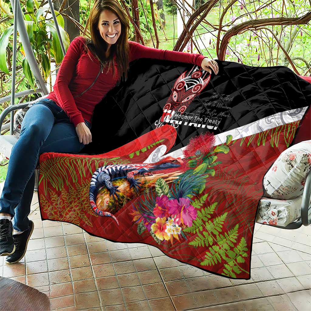 Aotearoa Toitu Te Tiriti Quilt Waitangi-Honour The Treaty NZ Tuatara and Plants