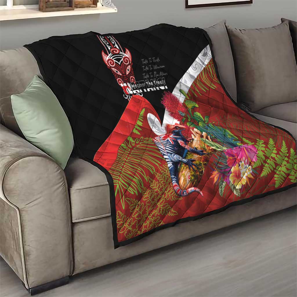 Aotearoa Toitu Te Tiriti Quilt Waitangi-Honour The Treaty NZ Tuatara and Plants