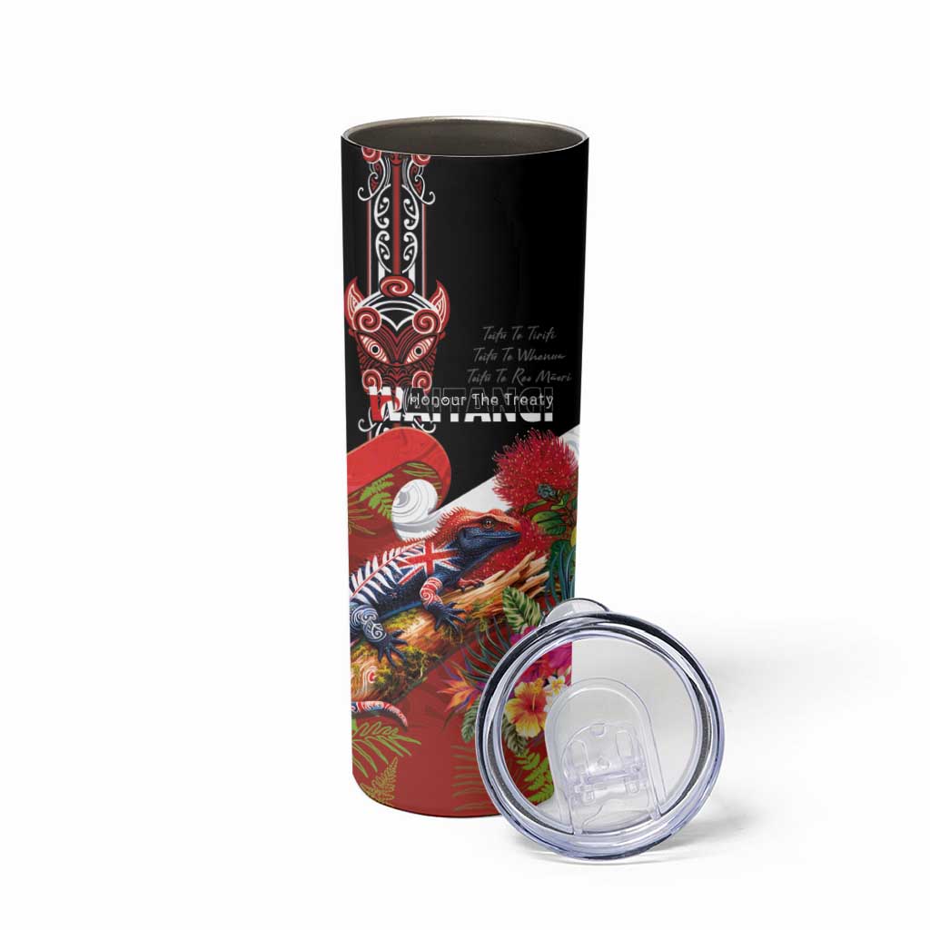 Aotearoa Toitu Te Tiriti Skinny Tumbler Waitangi-Honour The Treaty NZ Tuatara and Plants