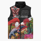 Aotearoa Toitu Te Tiriti Sleeveless Puffer Jacket Waitangi-Honour The Treaty NZ Tuatara and Plants