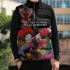 Aotearoa Toitu Te Tiriti Sleeveless Puffer Jacket Waitangi-Honour The Treaty NZ Tuatara and Plants