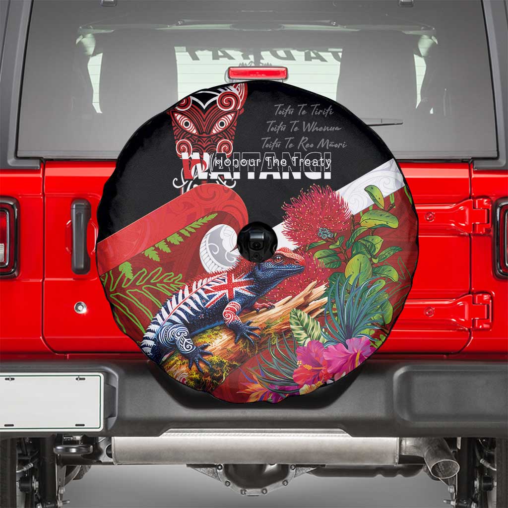 Aotearoa Toitu Te Tiriti Spare Tire Cover Waitangi-Honour The Treaty NZ Tuatara and Plants