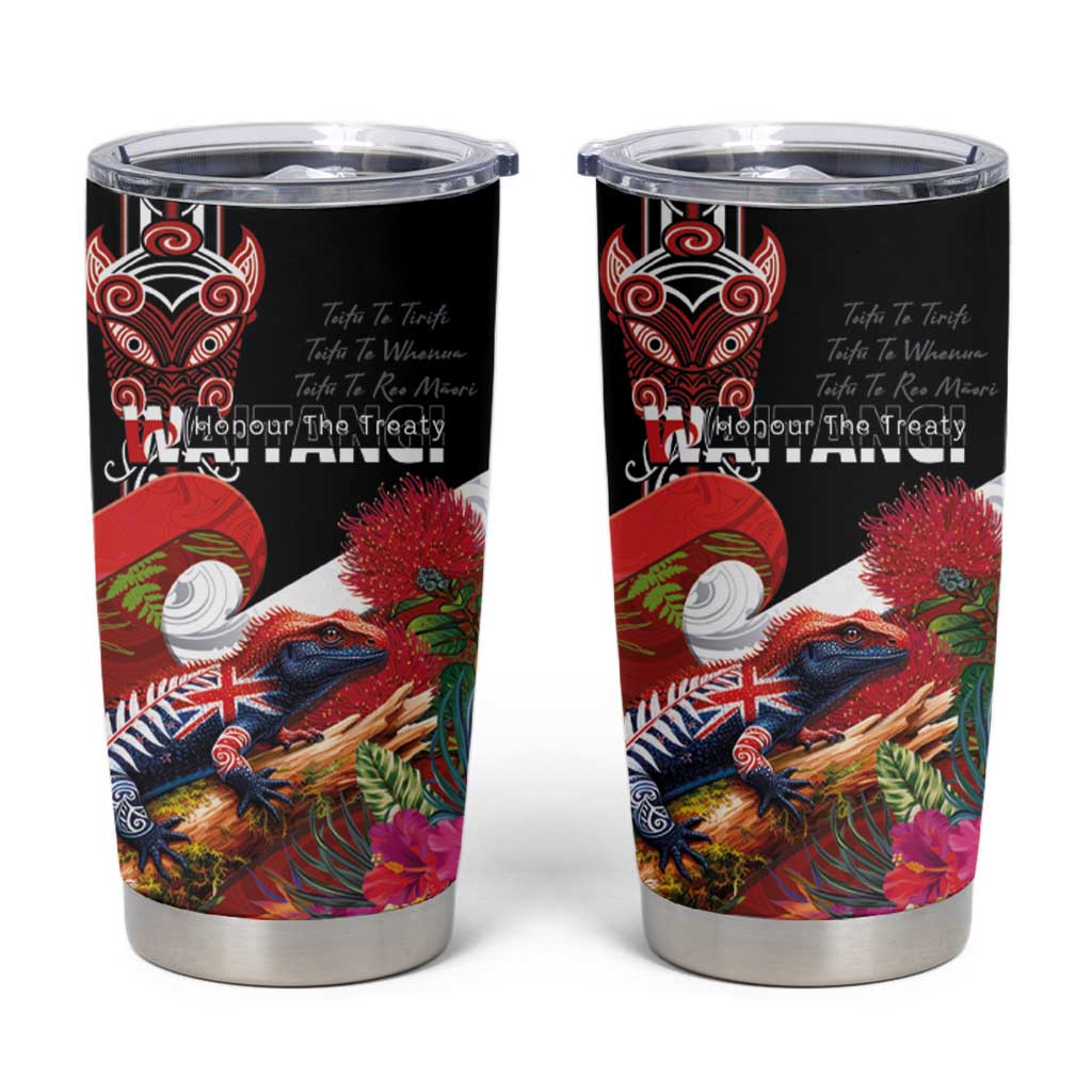 Aotearoa Toitu Te Tiriti Tumbler Cup Waitangi-Honour The Treaty NZ Tuatara and Plants