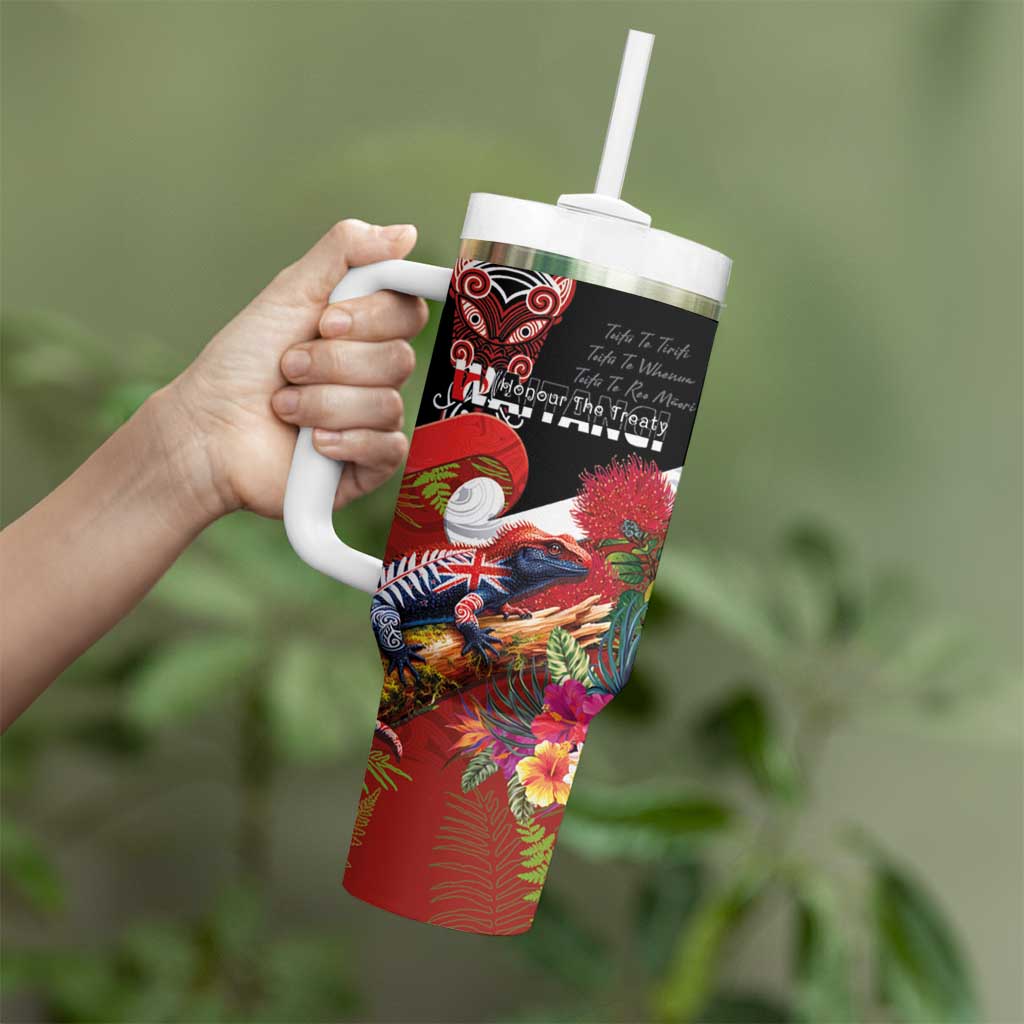 Aotearoa Toitu Te Tiriti Tumbler With Handle Waitangi-Honour The Treaty NZ Tuatara and Plants