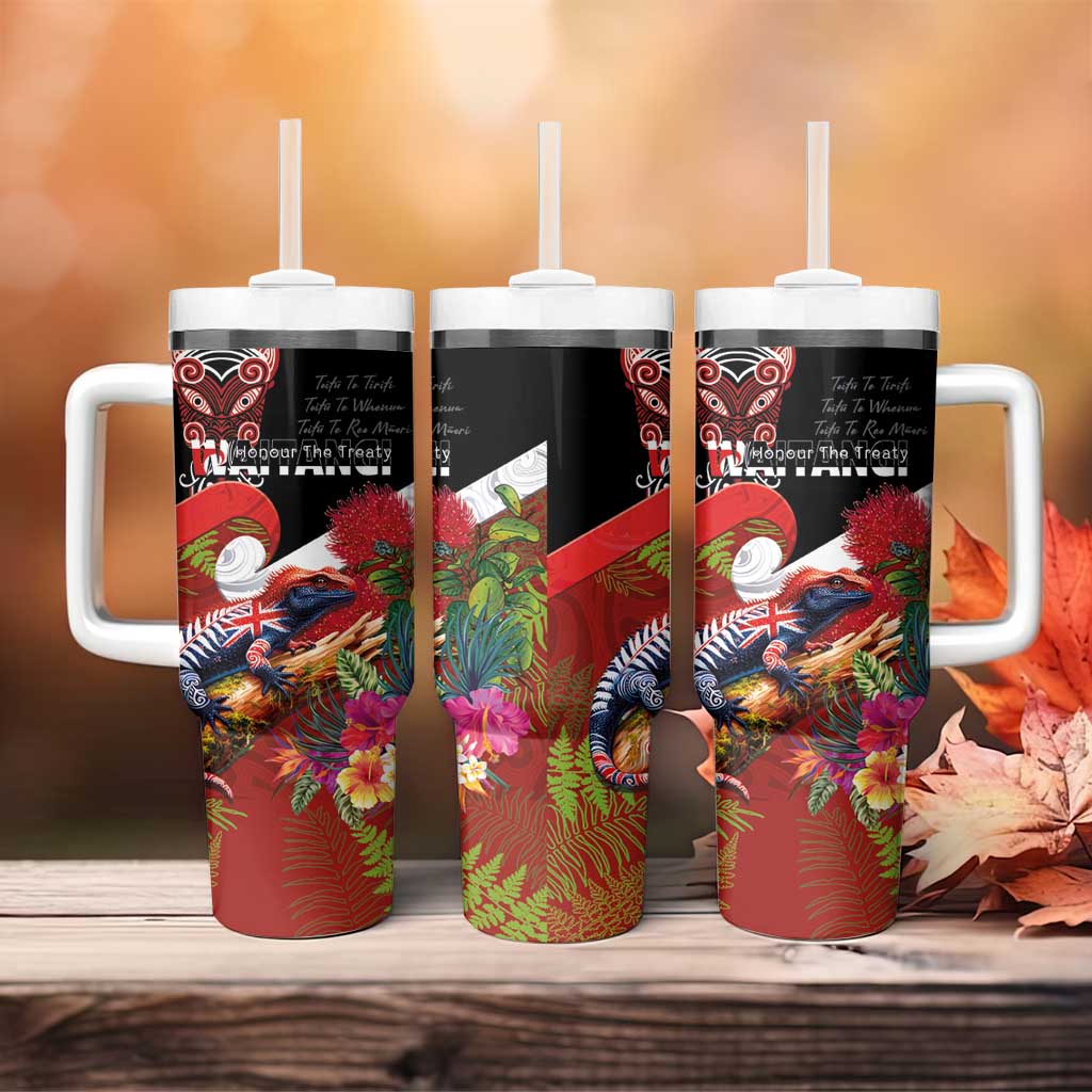 Aotearoa Toitu Te Tiriti Tumbler With Handle Waitangi-Honour The Treaty NZ Tuatara and Plants