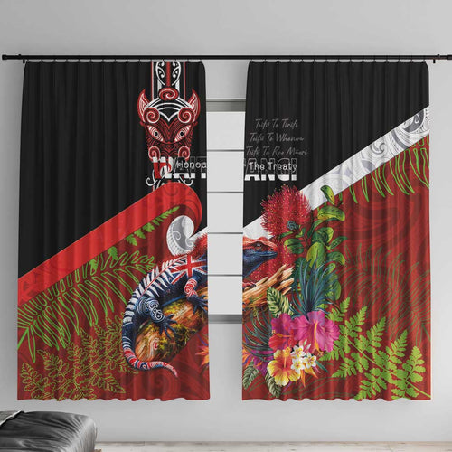 Aotearoa Toitu Te Tiriti Window Curtain Waitangi-Honour The Treaty NZ Tuatara and Plants
