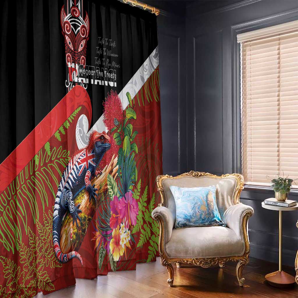 Aotearoa Toitu Te Tiriti Window Curtain Waitangi-Honour The Treaty NZ Tuatara and Plants