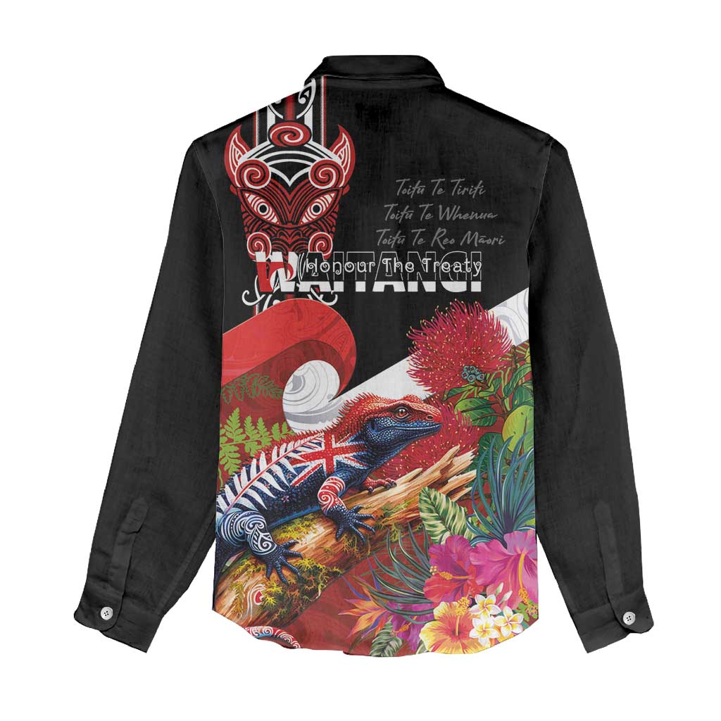 Aotearoa Toitu Te Tiriti Women Casual Shirt Waitangi-Honour The Treaty NZ Tuatara and Plants