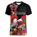 Aotearoa Toitu Te Tiriti Women V-Neck T-Shirt Waitangi-Honour The Treaty NZ Tuatara and Plants