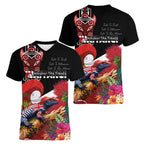Aotearoa Toitu Te Tiriti Women V-Neck T-Shirt Waitangi-Honour The Treaty NZ Tuatara and Plants