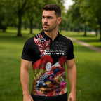 Aotearoa Toitu Te Tiriti Zipper Polo Shirt Waitangi-Honour The Treaty NZ Tuatara and Plants