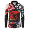 Tonga and New Zealand ANZAC Day Button Sweatshirt Gallipoli Lest We Forget Ngatu Art Tribal and Maori Tattoo with Fern LT03