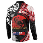 Tonga and New Zealand ANZAC Day Button Sweatshirt Gallipoli Lest We Forget Ngatu Art Tribal and Maori Tattoo with Fern LT03