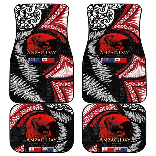 Tonga and New Zealand ANZAC Day Car Mats Gallipoli Lest We Forget Ngatu Art Tribal and Maori Tattoo with Fern LT03
